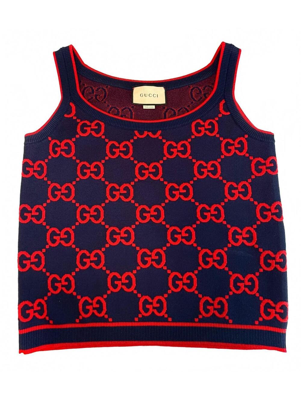 AUTHENTIC Gucci | GG Monogram Cotton Wool Silk Knit Tank Top | Red Blue | XL